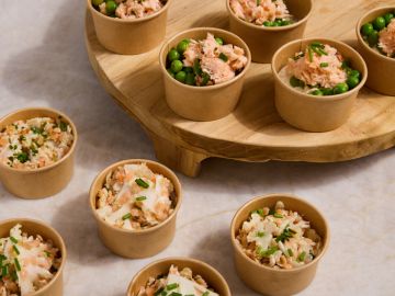 PLATEAU VERRINES LENTILLE CORAIL PETIT POIS SAUMON